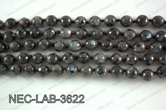 Knotted 8mm Faceted Black Labradorite necklace  NEC-LAB-3622