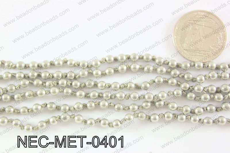 Knotted 4mm metal bead necklace NEC-MET-0401