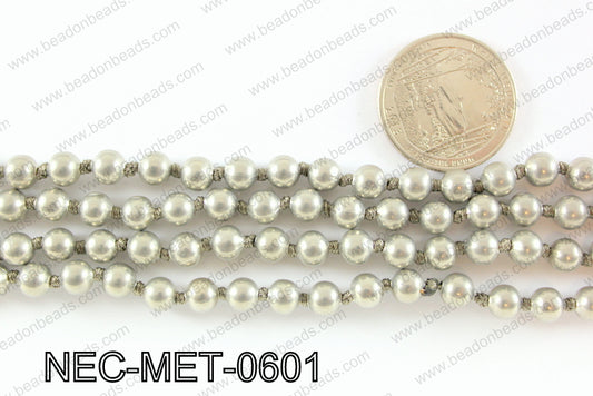 Knotted 6mm metal bead necklace NEC-MET-0601