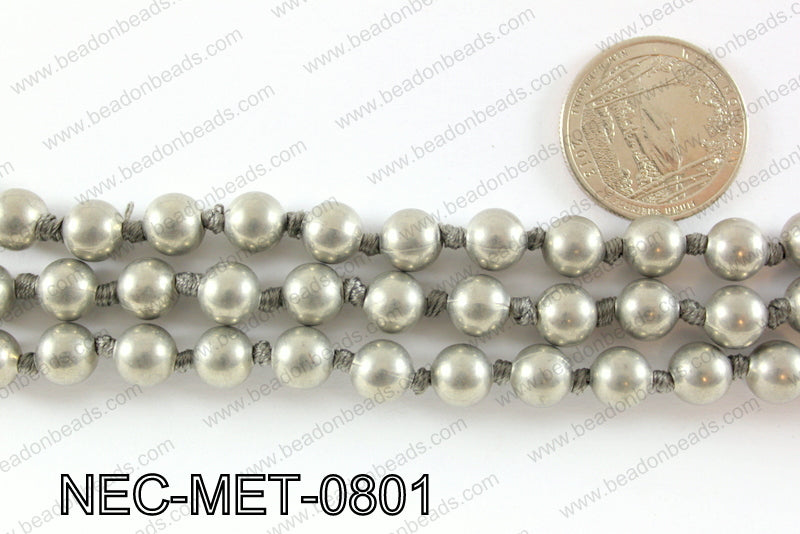 Knotted 8mm metal bead necklace NEC-MET-0801