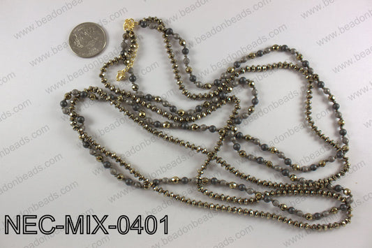 4mm hematite double strand necklace NEC-MIX-0401