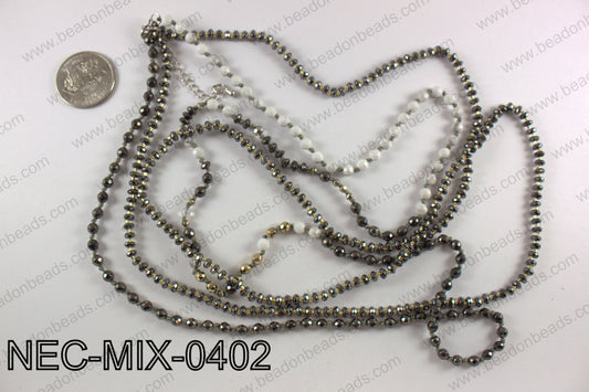 4mm hematite and white howlite double strand necklace NEC-MIX-04