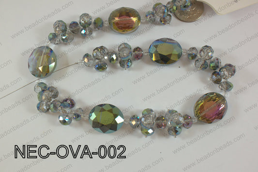 Necklace with oval crystals blue  NEC-OVA-002