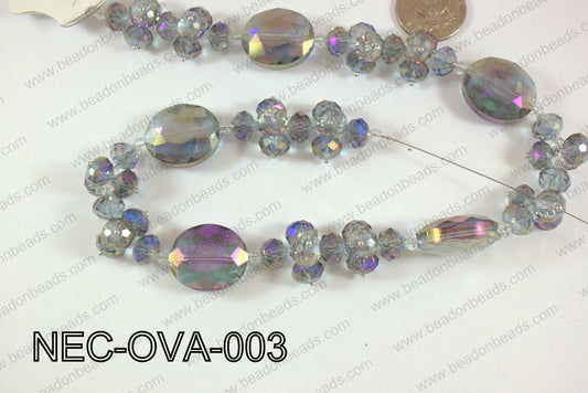 Necklace with oval crystals purple  NEC-OVA-003