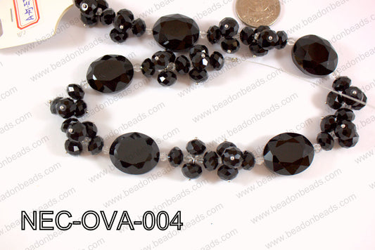 Necklace with oval crystals black  NEC-OVA-004