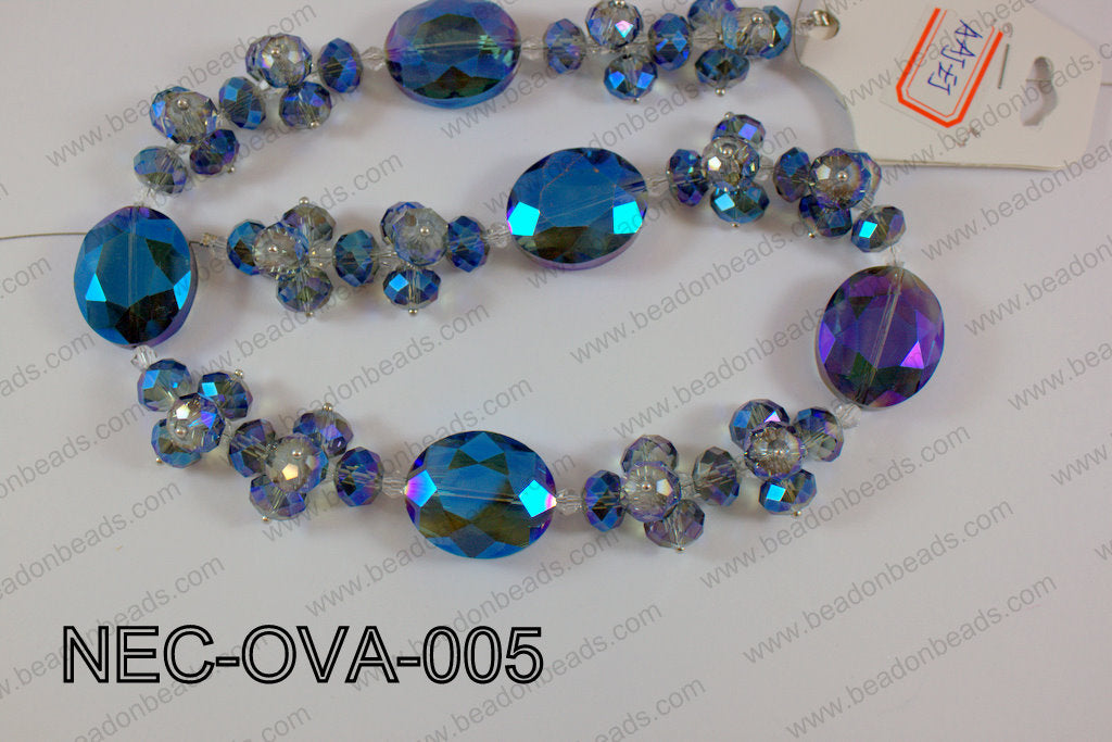 Necklace with oval crystals blue  NEC-OVA-005