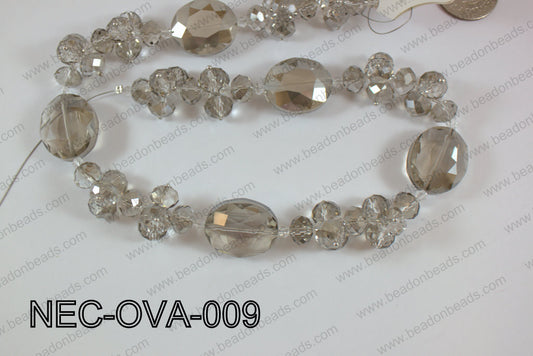 Necklace with oval crystals  grey  NEC-OVA-009