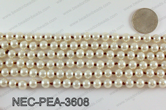 Knotted 8mm glass pearl necklace NEC-PEA-3608