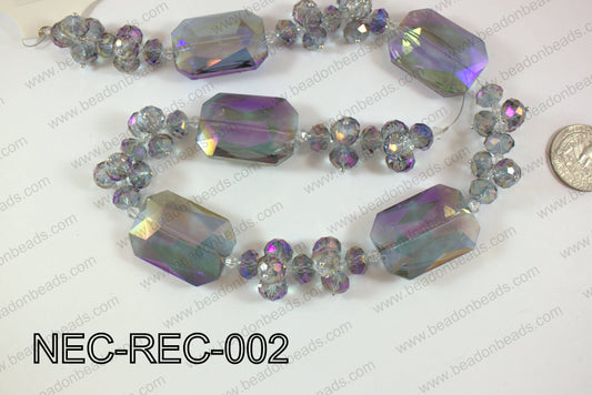 Necklace with rectangle crystals purple NEC-REC-002