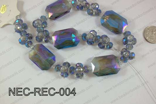Necklace with rectangle crystals blue NEC-REC-004