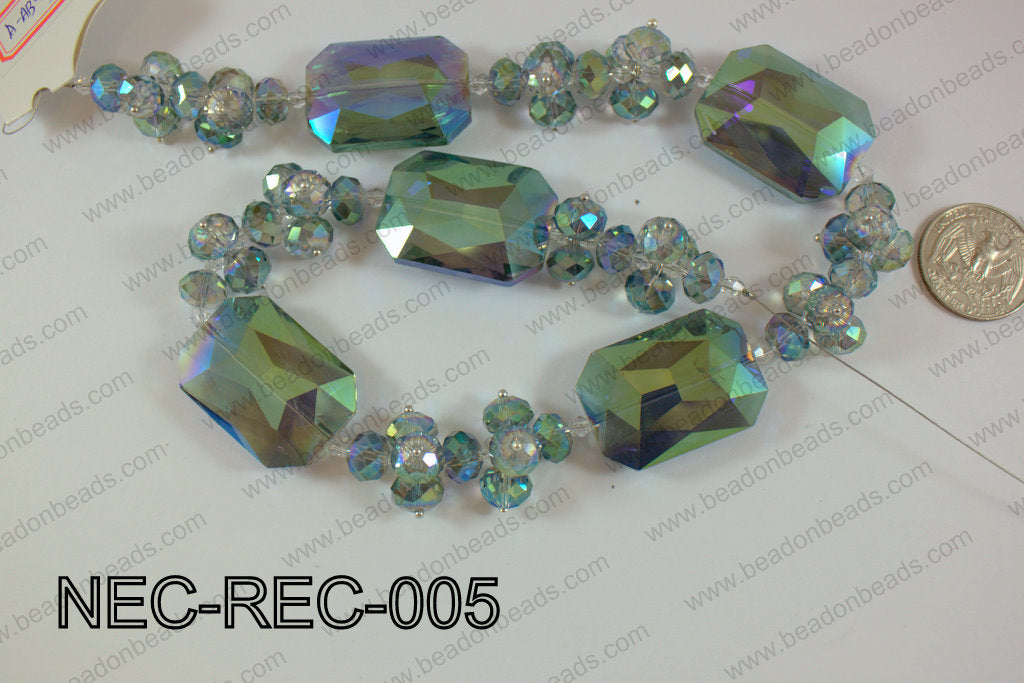 Necklace with rectangle crystals green NEC-REC-005