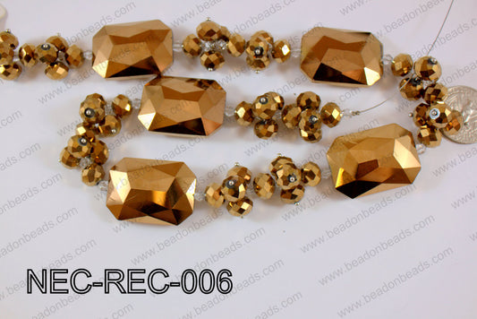 Necklace with rectangle crystals Metallic Brown  NEC-REC-006
