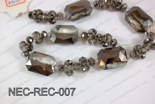 Necklace with rectangle crystals black and clear NEC-REC-007