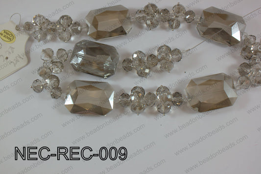 Necklace with rectangle crystals grey NEC-REC-009