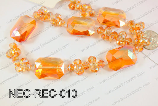 Necklace with rectangle crystals orange  NEC-REC-010