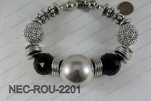 Necklace Round Silver and Black 44mmNEC-ROU-2201