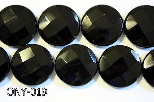 Black Onyx Faceted Coin 30mm ONY-019