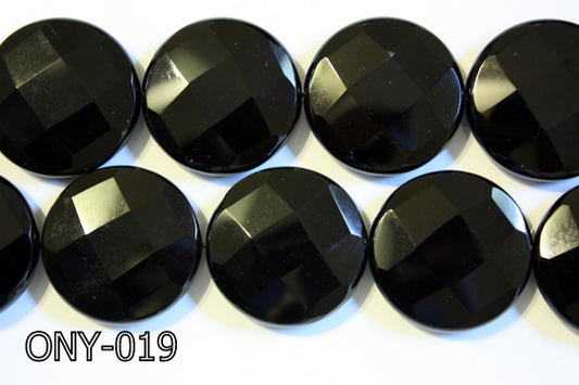 Black Onyx Faceted Coin 30mm ONY-019