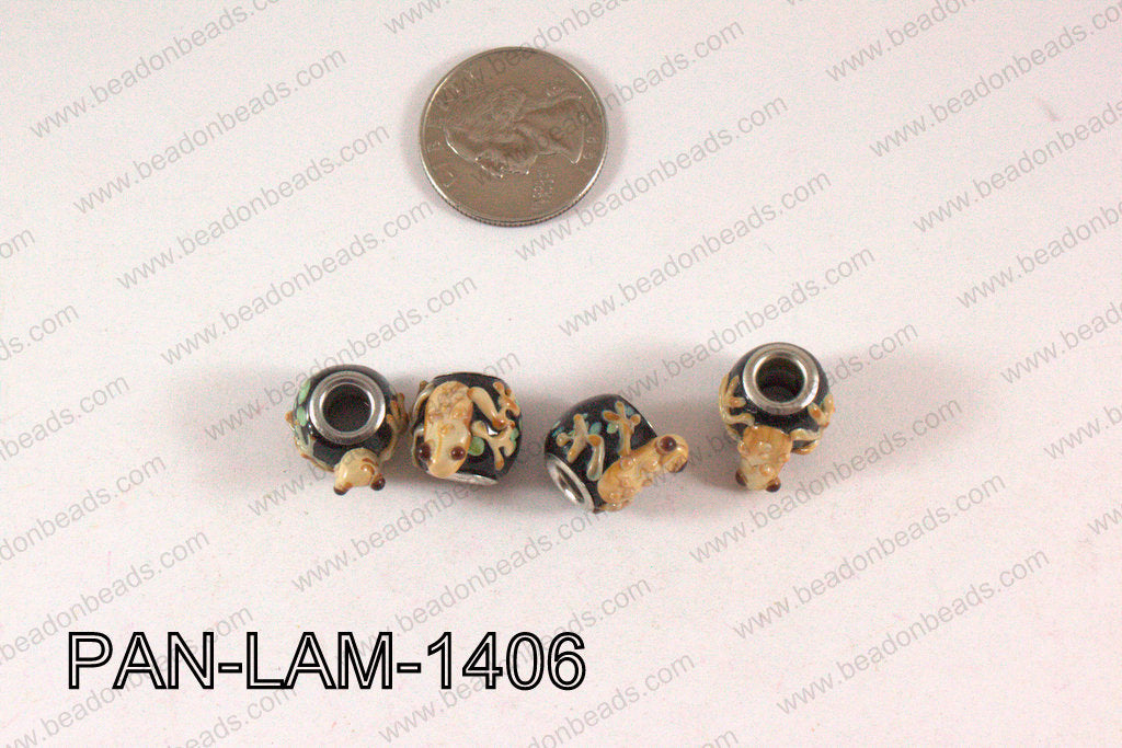 Pandora beads Lampwork 12x14mm 5mm hole brown frog PAN-LAM-1406