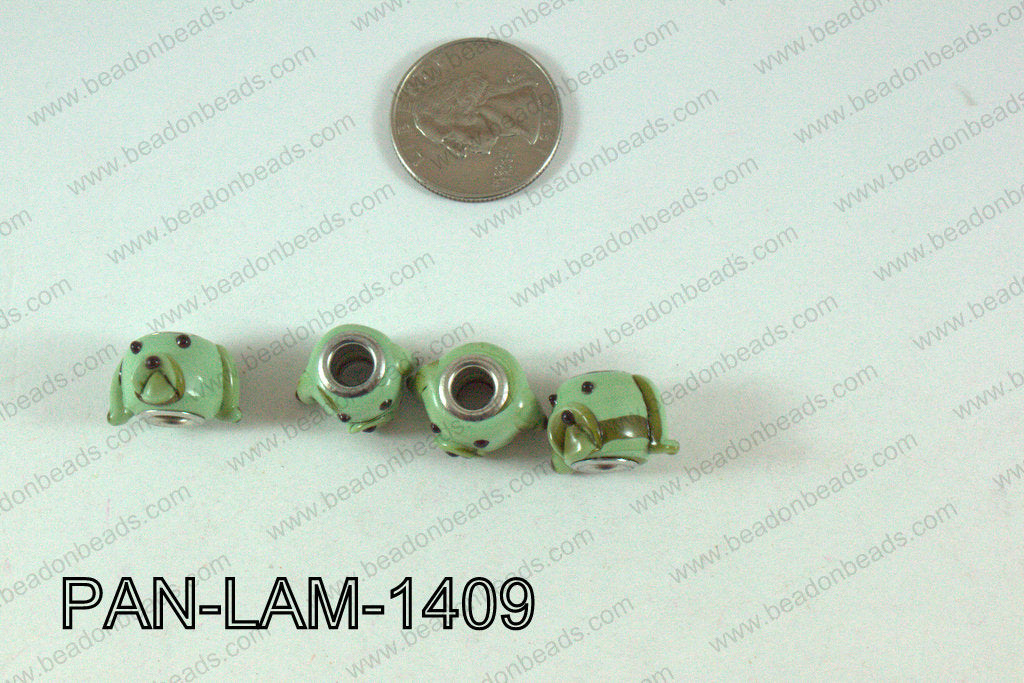 Pandora beads Lampwork 12x14mm 5mm hole green dog PAN-LAM-1409