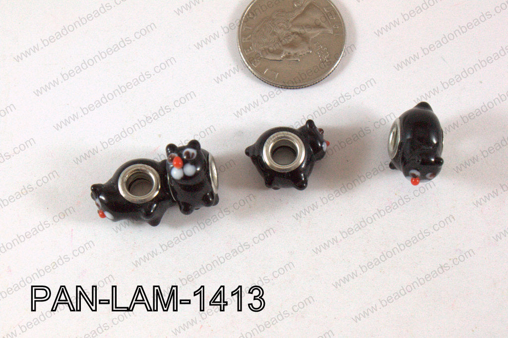 Pandora beads Lampwork 12x14mm 5mm hole black cat PAN-LAM-1413