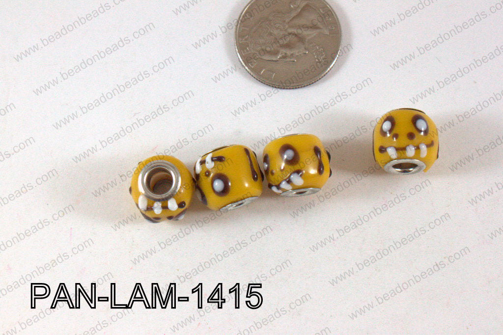 Pandora beads Lampwork 12x14mm 5mm hole face-yellow PAN-LAM-1415