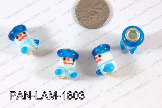 Pandora beads Lampwork 13x18mm 5mm hole snowmanPAN-LAM-1803