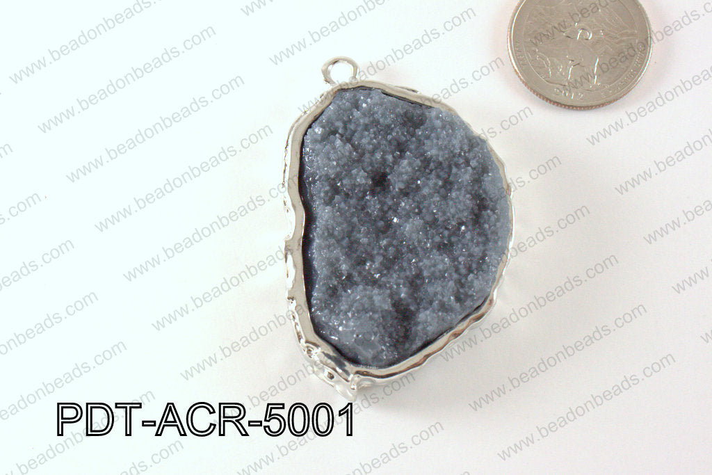 Acrylic Imitation Druzy Pendant Grey 40-50mm PDT-ACR-5001