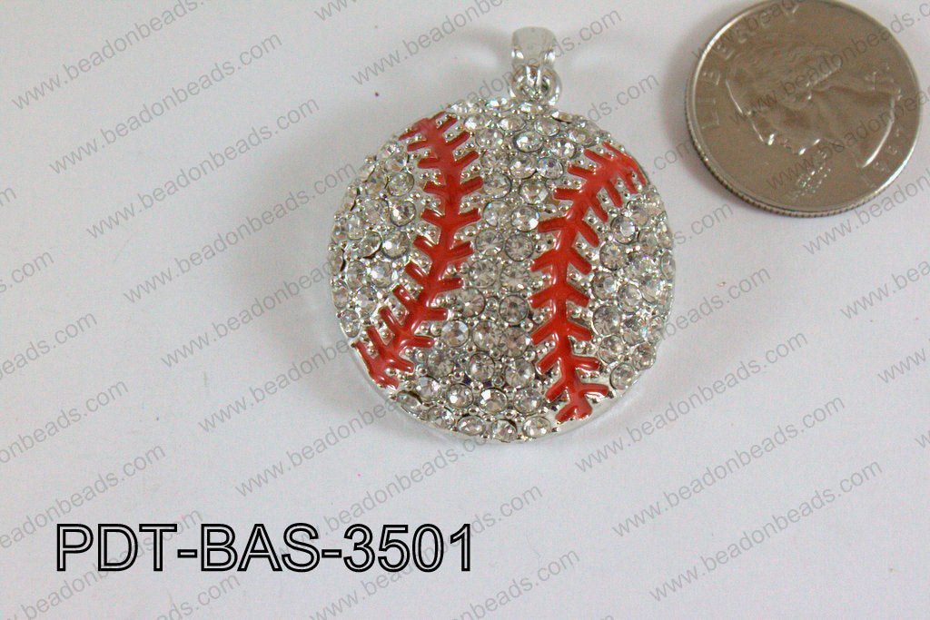 Baseball Pendant with Rhinestone 35mm PDT-BAS-3501