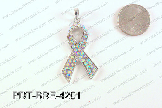 Breast Cancer Pendant with Rhinestone Clear AB 17x42mm PDT-BRE-4