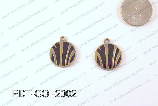 Metal Coin Pendant with Black Print Bronze/Black 20mm PDT-COI-20