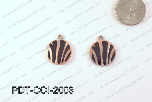 Metal Coin Pendant with Black Print Copper/Black 20mm PDT-COI-20