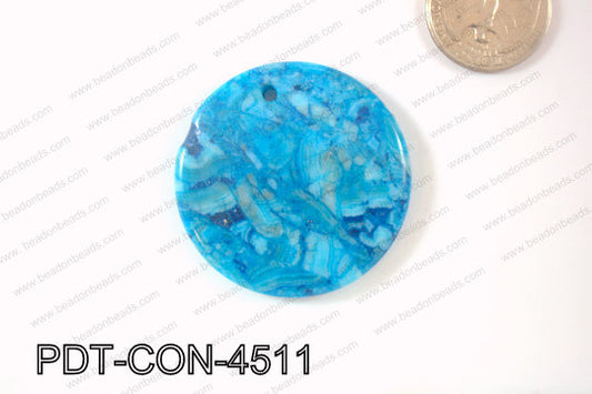 Crazy Lace Agate Pendant Coin Blue 45mm PDT-CON-4511