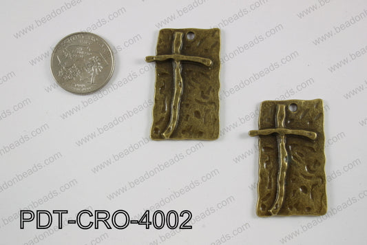 Pewter cross pendant 23x40 mm, brass PDT-CRO-4002