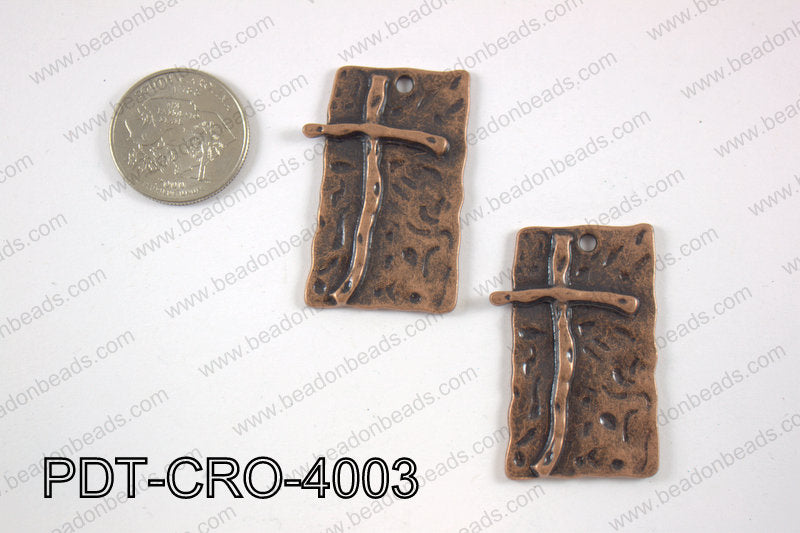 Pewter cross pendant 23x40 mm, copper PDT-CRO-4003