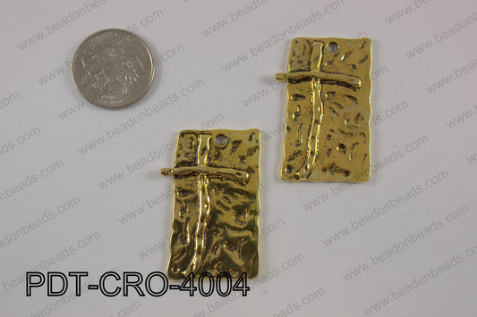 Pewter cross pendant 23x40 mm, gold PDT-CRO-4004
