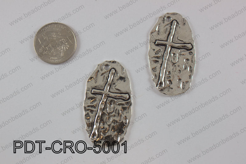 Pewter cross pendant 25X50 mm, silver PDT-CRO-5001