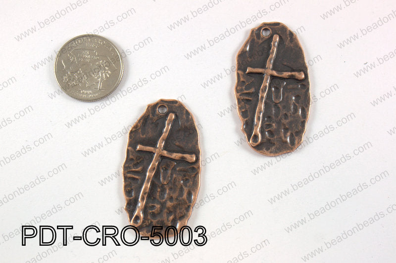 Pewter cross pendant 25X50 mm, copper PDT-CRO-5003