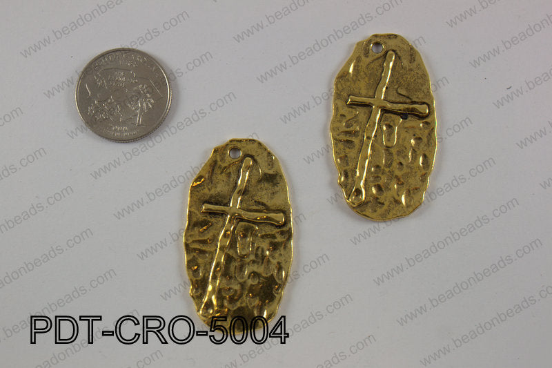 Pewter cross pendant 25X50 mm, gold PDT-CRO-5004