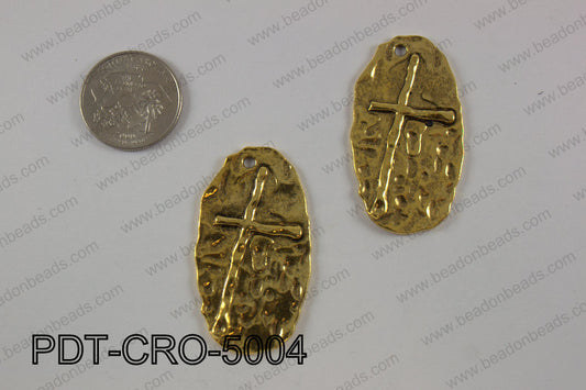 Pewter cross pendant 25X50 mm, gold PDT-CRO-5004