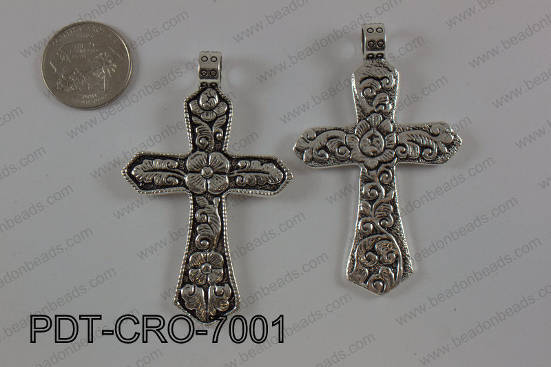 Pewter cross pendant 45X70 mm, silver PDT-CRO-7001
