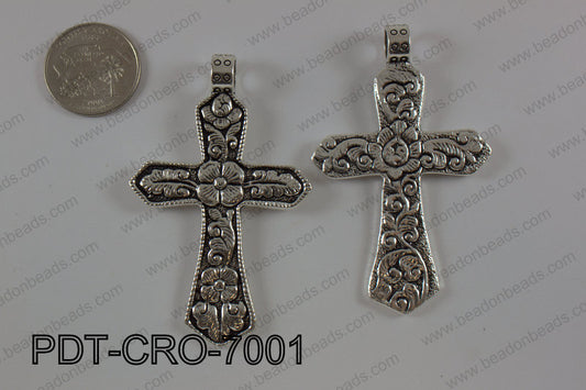 Pewter cross pendant 45X70 mm, silver PDT-CRO-7001
