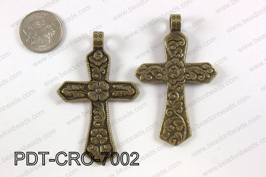 Pewter cross pendant 45X70 mm, brass PDT-CRO-7002