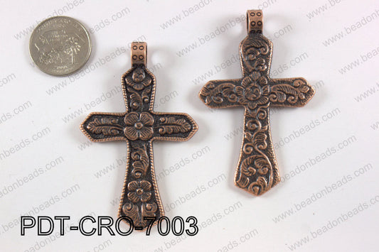 Pewter cross pendant 45X70 mm, copper PDT-CRO-7003
