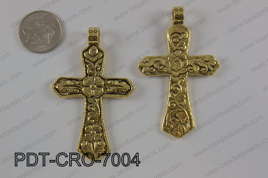Pewter cross pendant 45X70 mm, gold PDT-CRO-7004