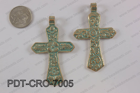 Pewter cross pendant 45X70 mm, patina finish PDT-CRO-7005