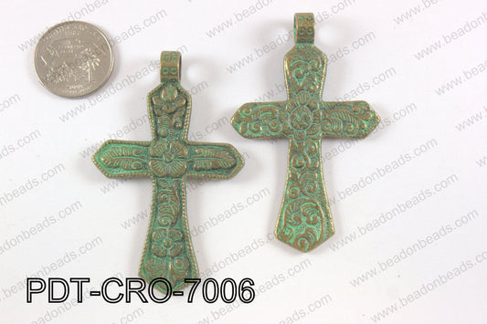 Pewter cross pendant 45X70 mm, patina finish PDT-CRO-7006