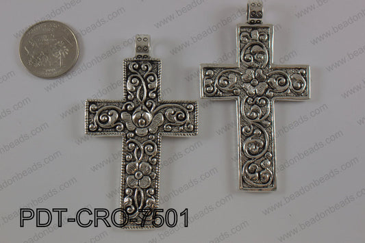 Pewter cross pendant 45x75 mm, silver PDT-CRO-7501