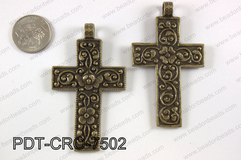 Pewter cross pendant 45x75 mm, brass PDT-CRO-7502