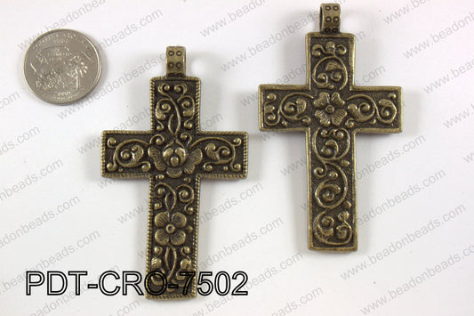 Pewter cross pendant 45x75 mm, brass PDT-CRO-7502